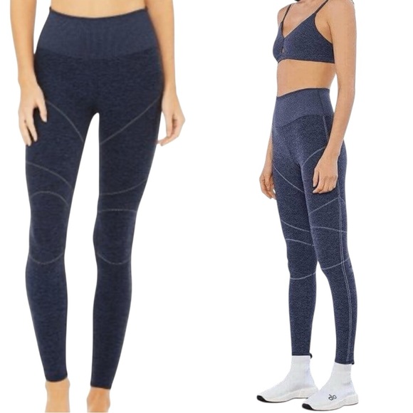 ALO Yoga Pants - Alo Yoga Revel Dark Heather Blue AloSoft High Waist Seamed Athletic Leggings Lar
